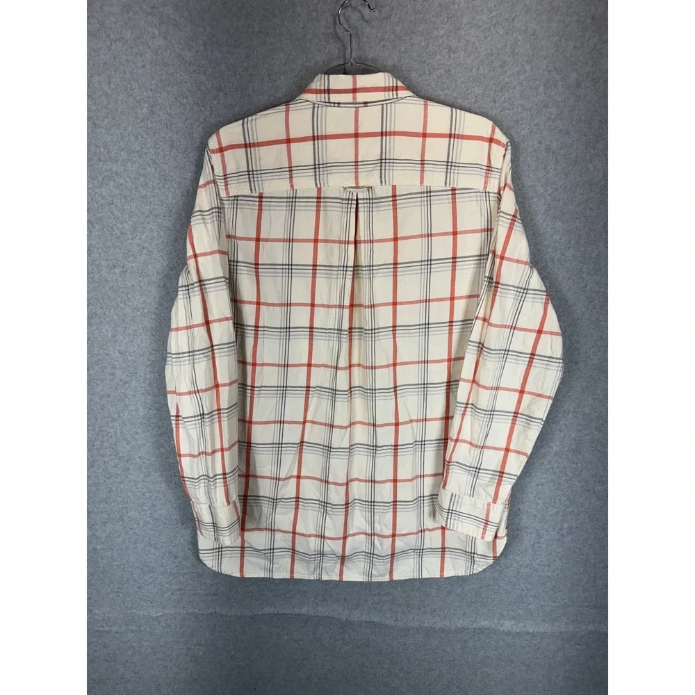 Banana Republic Shirt Mens Large Red Cream Plaid Button Up Long Sleeve Casual